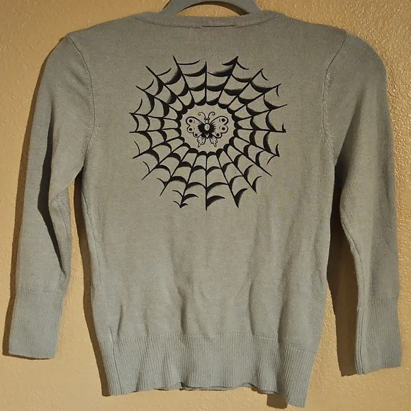 Micheif Made Gray Spiderweb Cardigan Sweater Lightweight Knit - Picture 2 of 7